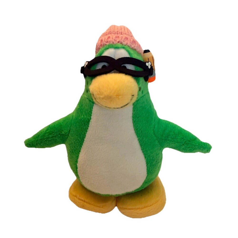 Disney Club Penguin Plush Aunt Arctic Green 7” Stuffed Animal W Pencil & Glasses